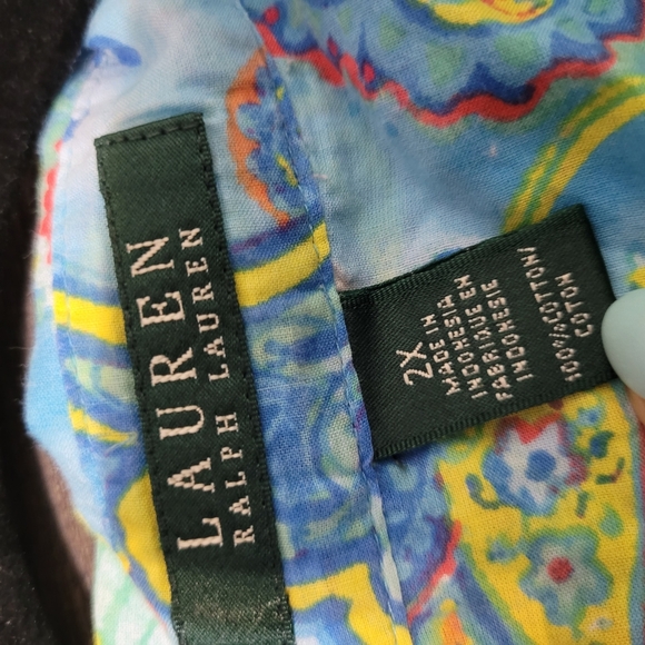 Lauren Ralph Lauren Womens Paisley Print Button Top 2X Colorful Blouse - Picture 2 of 3